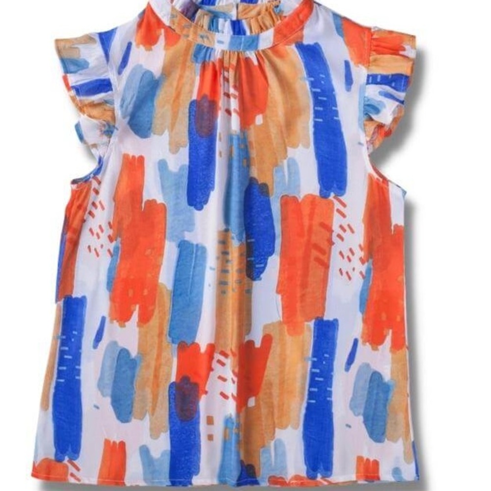 THML Brushstroke Print Top - White/Blue/Orange - S
